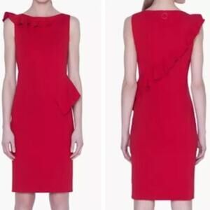 Akris Punto Jersey Sleeveless Ruffle Dress Size 6 US in Red NWT